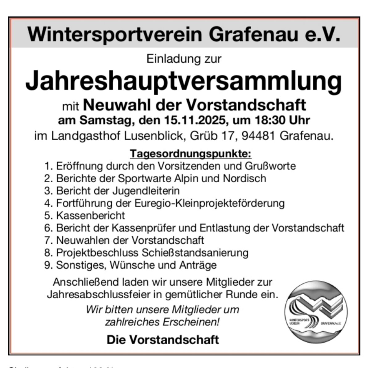 Beitragsbild: Jahreshauptversammlung mit Wahlen